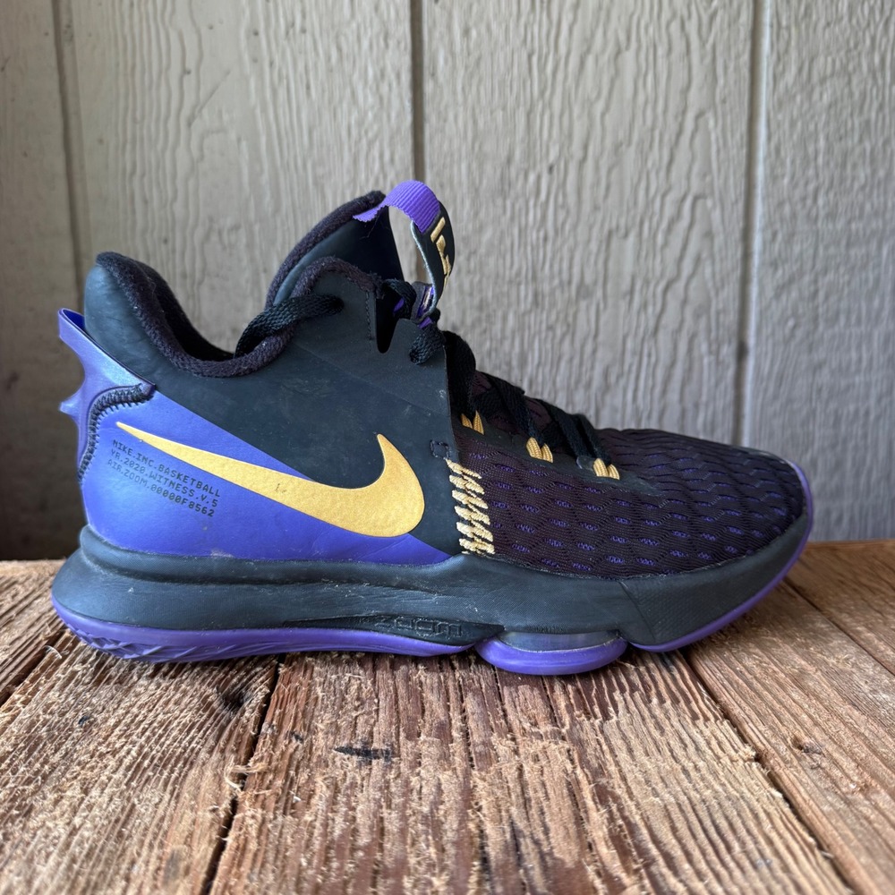 Nike LeBron Witness 5 Lakers Black Purple Gold Shoes CQ9380-003 Mens 7.5